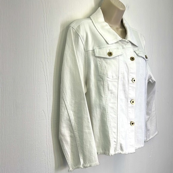 Hilfiger Jeans - White Fringe Gold Button Down Long Sleeve Jean Jacket Size LG - Picture 4 of 12